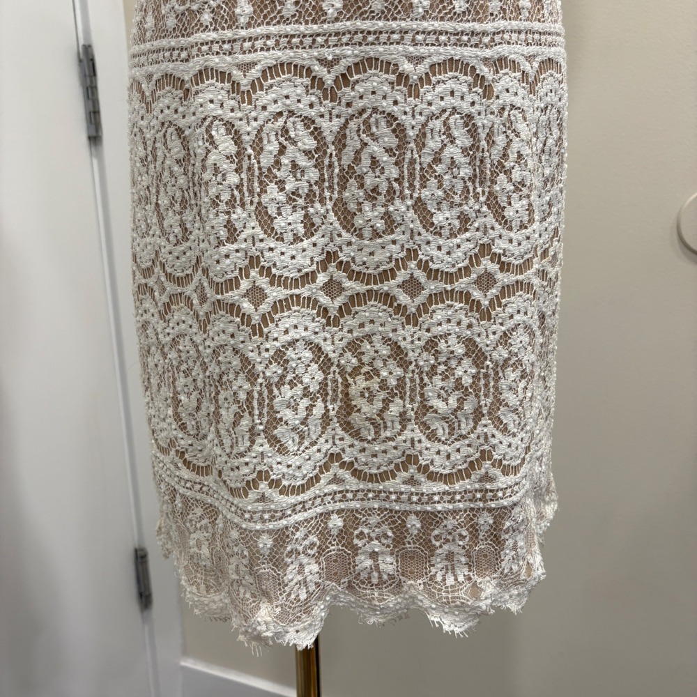 VTG 90s NiteLine White Lace Beaded Tan Mini Dress 2 Bridal Goth Witchy Coquette - Picture 5 of 16